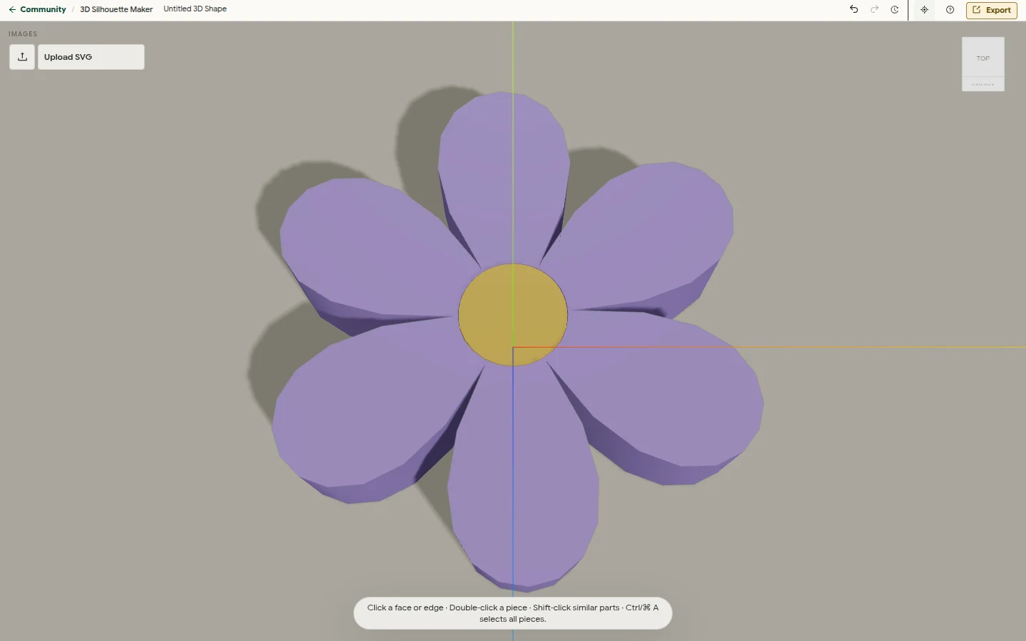 3D Silhouette Lab showing a lavender flower extruded into a two-colour 3D model.