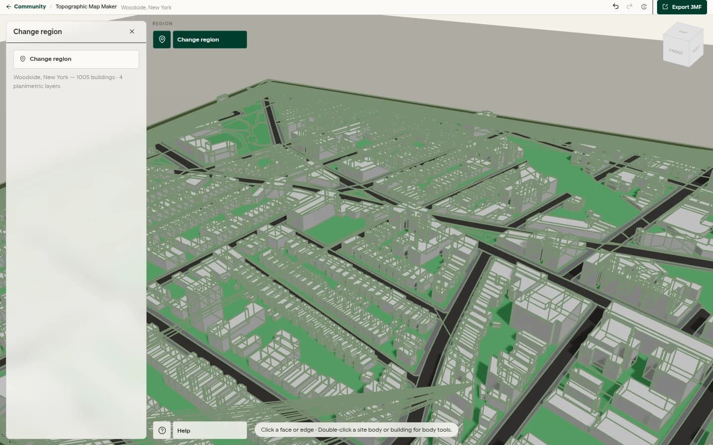 City Map Studio showing a layered three-dimensional model of Woodside streets and buildings.